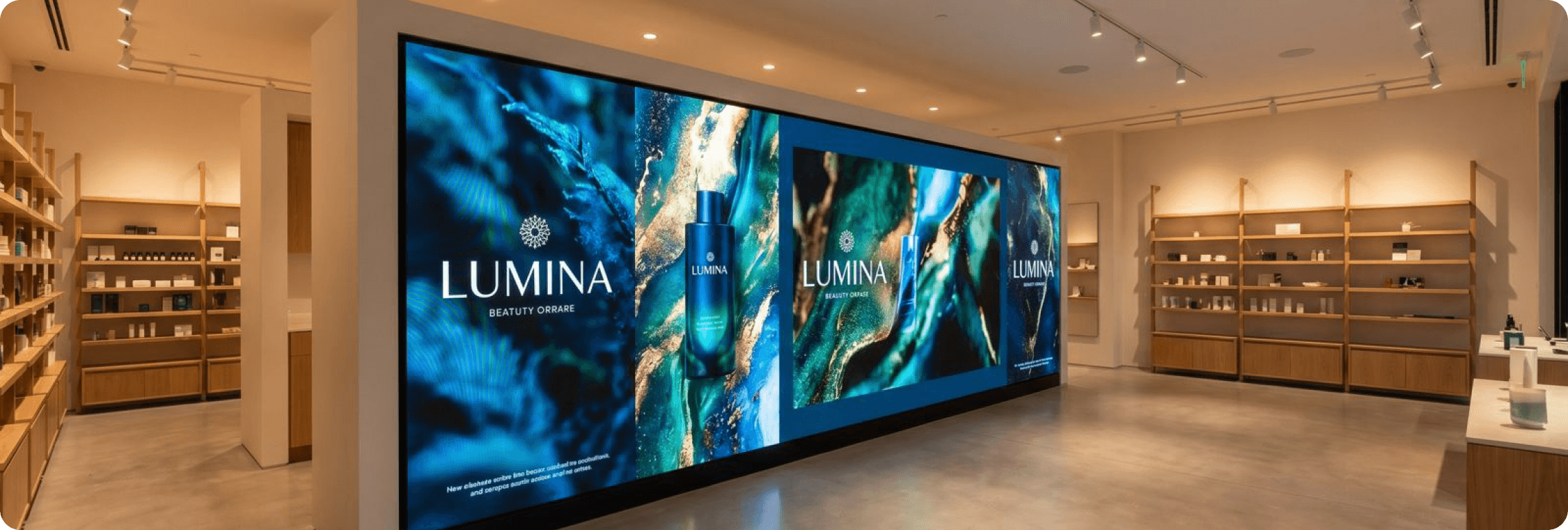 Perete LED într-un magazin de cosmetice, campanie LUMINA