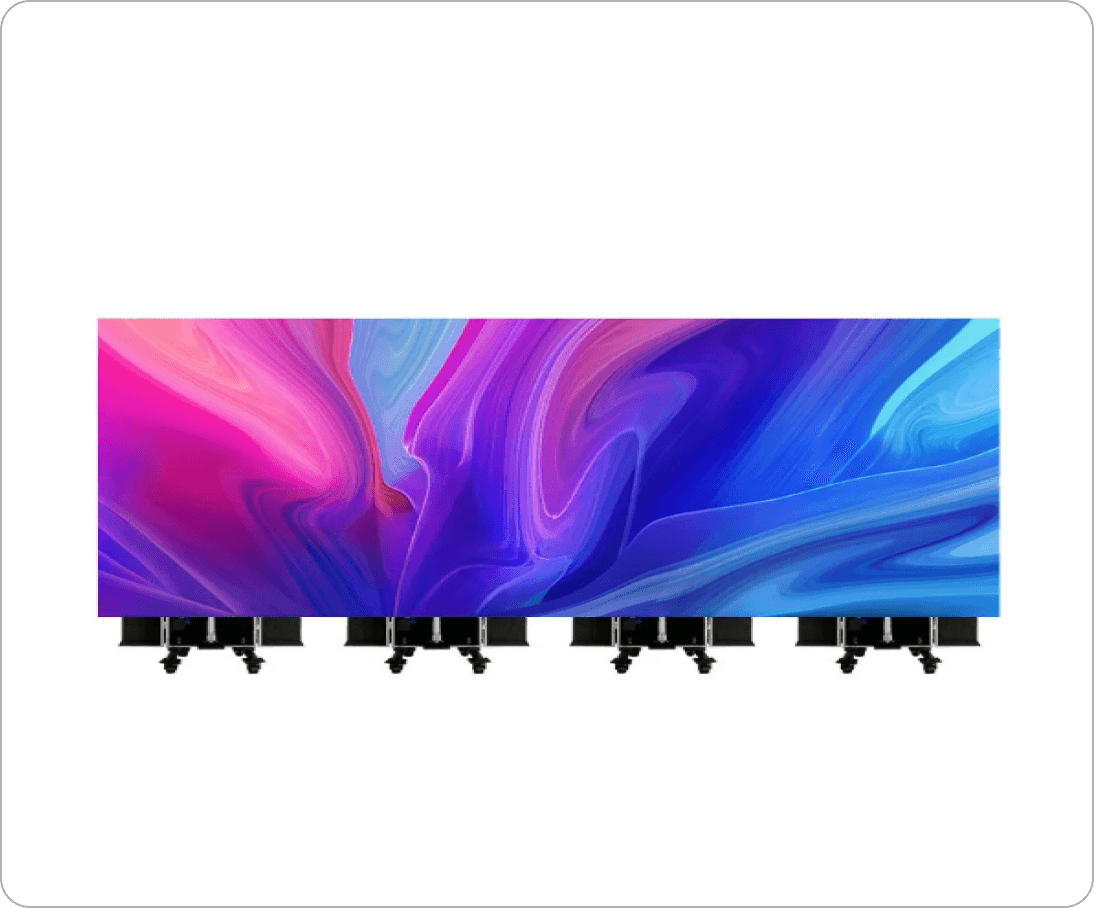 Modul de ecran LED transparent văzut din față, cu structura de montaj